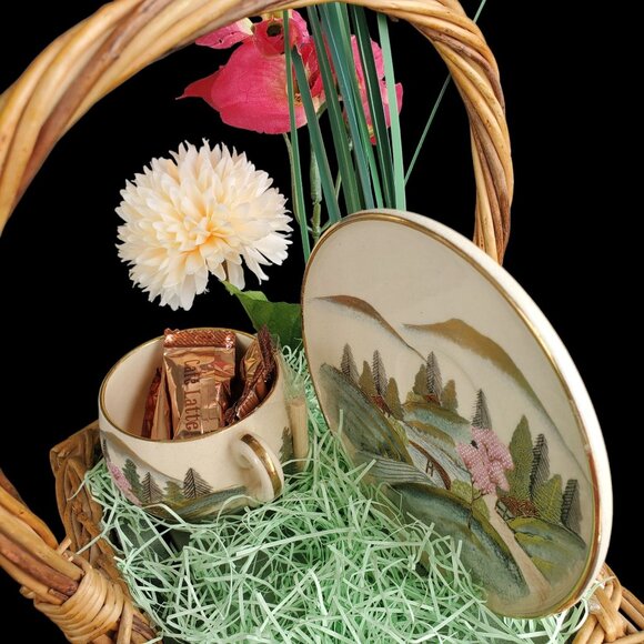 Ikebana Vintage Gift Basket Kyoto Tea Cup Saucer - Picture 8 of 11